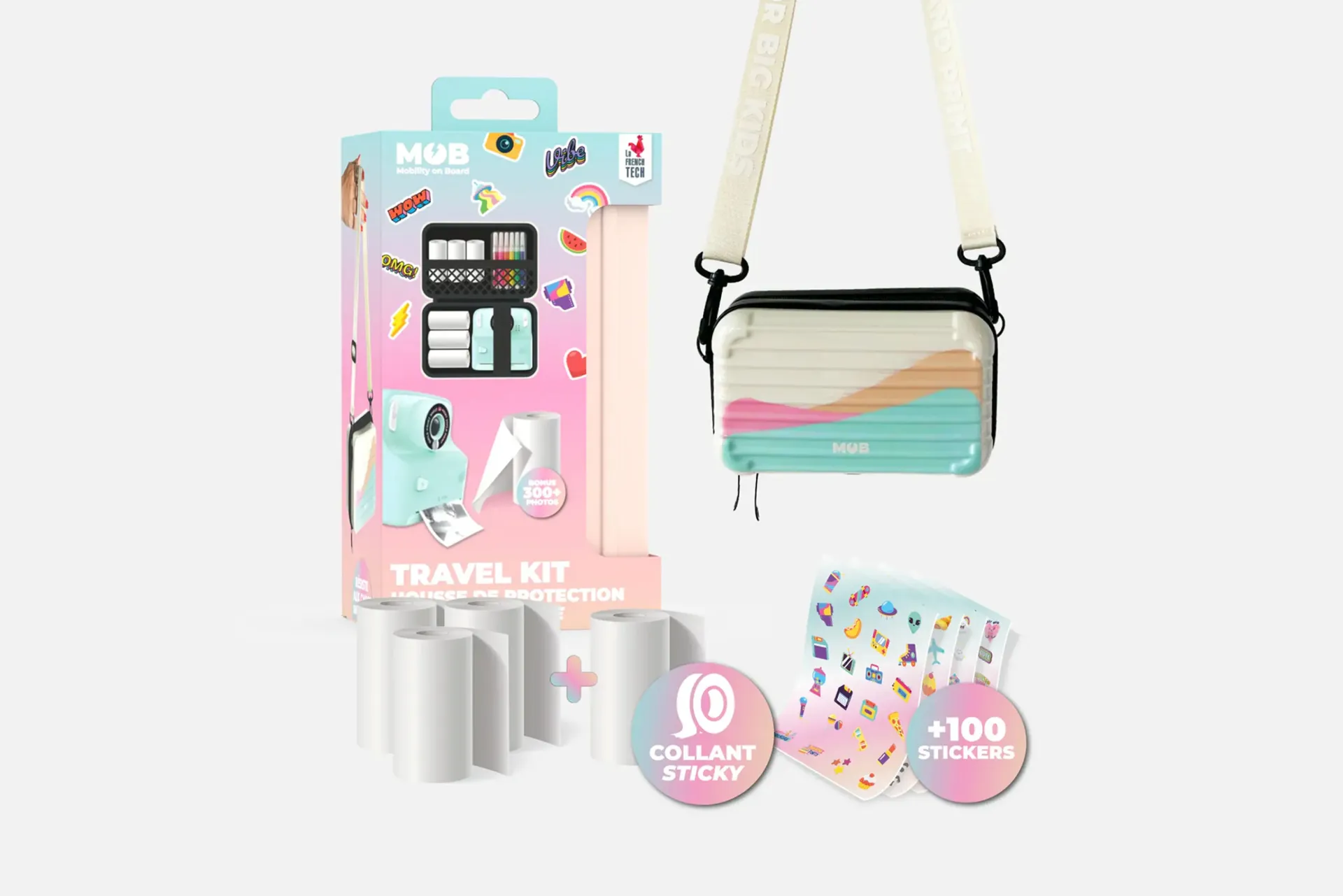 MOB TRAVEL KIT: PIXIPRINT CASE + 4  PAPER ROLLS  (3 CLASSICAL + 1 STICKER)