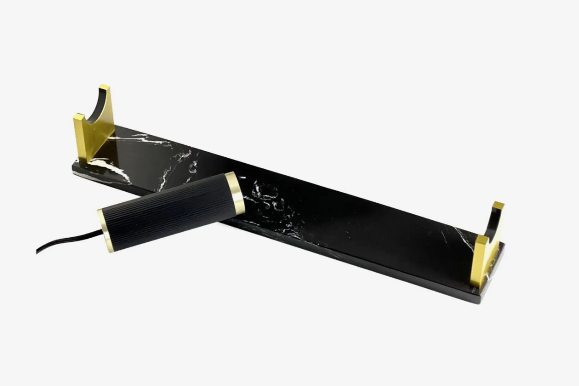 Message In the Tube-BLACK MARBLE TABLE LAMP SUPPORT & BLACK ALUMINUM HANDLE